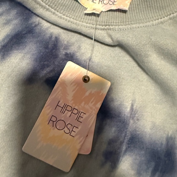 Hippie Rose Blue Crew Neck Sweater with Artistic Tie-Dye - Picture 6 of 7